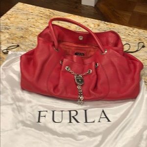 Furla Red leather Tote: divided zipper pockets